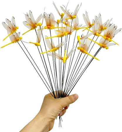 Garden Yellow Dragonfly Stakes with Sticks,3D Removable Fake Dragonfly,10" Waterproof Shaking Head Dragonflies Ornaments Garden Decor for Outside,Plant Decoration and House Warmings (25)