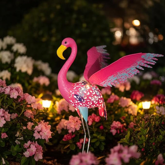 42" Metal Flamingo Outdoor Statues,Garden Sculptures with Solar Light, Pink Flamingo Lawn Ornaments & Outdoor Decor for Patio, Backyard, Garden