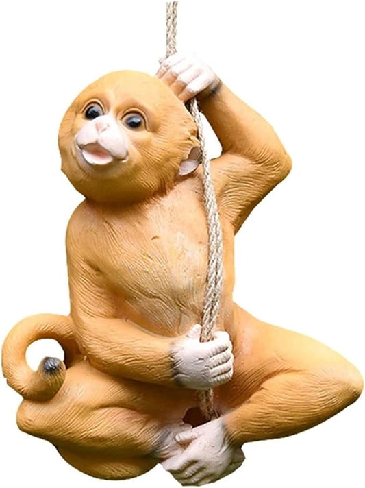 Cute Statues Garden Sculpture Outdoors Climbing Monkey Tree Hanging Backyard Decor(B)