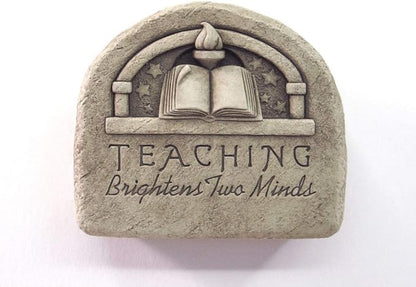 Carruth Studio Teacher Appreciation Gift - Teaching Brightens Two Minds Plaque, Teacher Stone Wall Plaque Garden Statue Figurine, Original Sculpture Handcrafted in Stone, Artisan Made