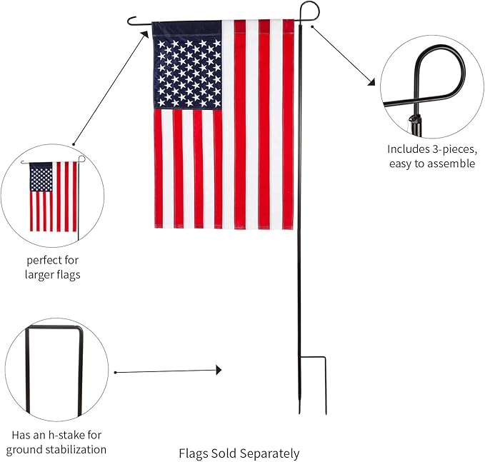 Evergreen Oversized Metal Outdoor Flag Stand 7-Feet Tall & 40-Inch Wide | Sturdy 5 lbs Solid Steel Black | Fits 3x5 and Smaller American Flag and Seasonal | Home Garden Planter House Décor