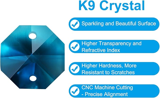 PATIKIL K9 Crystal Octagon Beads 2 Holes Pendants, 60 Pack 14mm Chandelier Prisms Parts Ornaments Hanging Beads for DIY Arts Crafts Decoration, Sky Blue