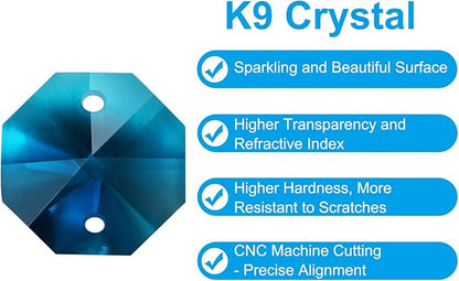PATIKIL K9 Crystal Octagon Beads 2 Holes Pendants, 60 Pack 14mm Chandelier Prisms Parts Ornaments Hanging Beads for DIY Arts Crafts Decoration, Sky Blue