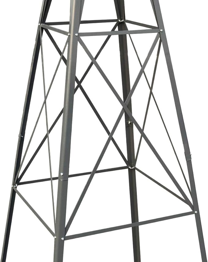 Metal Windmill for Garden Yard Decor, 8ft Tall Windmill Pinwheels Outdoor with Spinning Blades, Weather Vanes Lawn Ornaments, Weather-Resistant, Grey