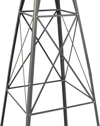 Metal Windmill for Garden Yard Decor, 8ft Tall Windmill Pinwheels Outdoor with Spinning Blades, Weather Vanes Lawn Ornaments, Weather-Resistant, Grey