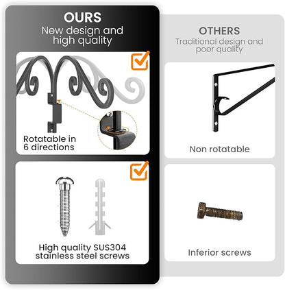 Swivel Plant Hangers Outdoor: 2 Pack 16 Inch Metal Hanging Plant Bracket Sturdy Wrought Iron Plant Hooks Indoor Wall Mount for Hanging Bird Feeders, Lanterns, Flower Baskets, Wind Chimes, Black