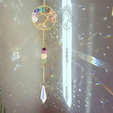 Handmade 7 Chakra Tree of Life Crystal Suncatcher, Sun Catcher Hanging for Car, Windows, Spiritual, Rainbow Maker, Butterfly Indoor Garden Home Decor