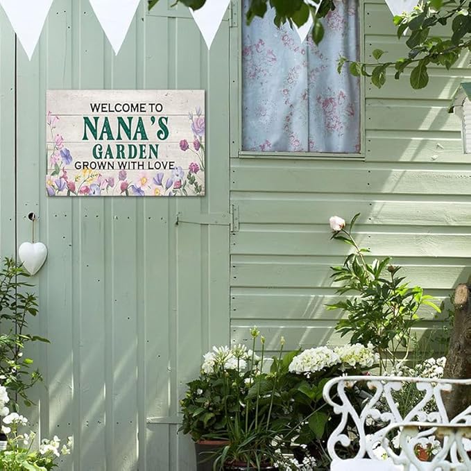 YOYI ART Welcome to Nana's Garden Sign for Outside, Vintage Metal Garden Decor Wall Art, Patio Sign for Outdoor, Yard, Gifts for Women Mom, 12 x 8 inch