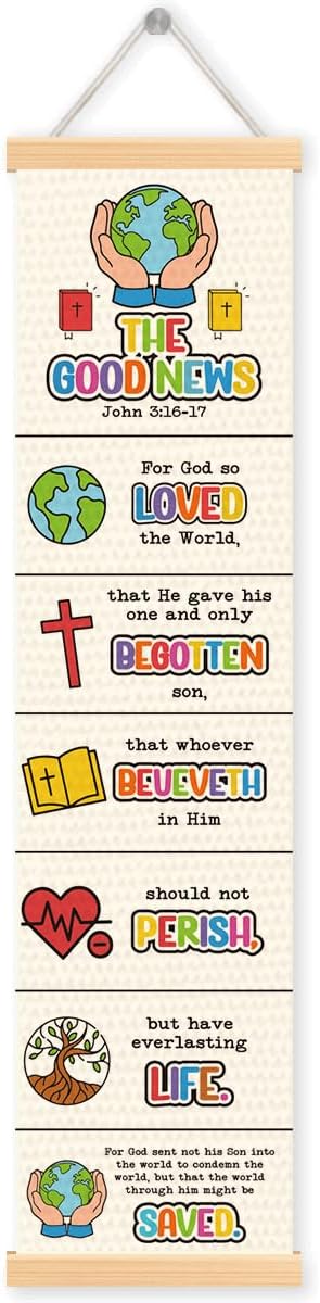Christian Canvas Poster, The Good News John 3:16-17 Poster, Wall Decor Art, Bible Verse Decoration for Room, Farmhouse Home Church Decor, Family Hanging of Scripture and Words Decorations 03