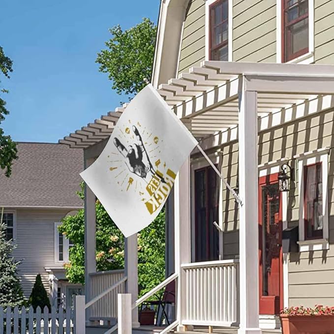 Swono Rock Gesture Flag 3x5 Ft Music Vintage Guitar Skull Note Word Flag Double Sided Double Stitched with Brass Grommets