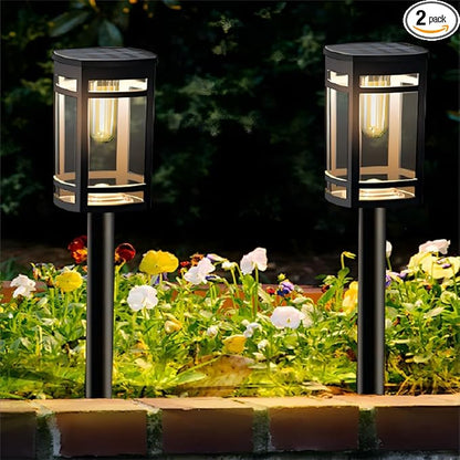 EXCMARK 2 Pack Solar Lights Outdoor Waterproof for Garden Pathway Walkway Driveway Yard Lawn Decorative Landscape Lighting. (Warm White Light,2)