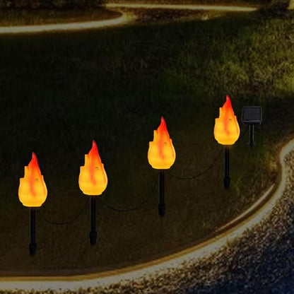 1 Solar by 4 Flame Lamps, Outdoor Courtyard Atmosphere Camping Light, Waterproof Ground Inserting Décor Lights (4 Flame Solar Lamp)