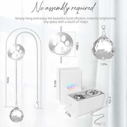 Mooncraftlogy Dog Memorial Gifts, Unique Loss of Pet Sympathy Idea, Clear Crystal Ball Rainbow Suncatcher with Paw Print for Cat or Dog Remembrance and Bereavement