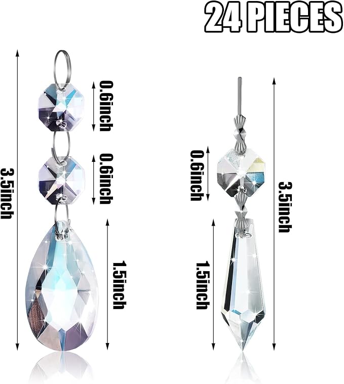 Potchen 48 Pcs Chandelier Crystal Replacement 38 mm Teardrop & Icicle Crystal Prisms Hanging Gems Parts for Lamps and Chandeliers Suncatcher Christmas Tree Windows Home Decor (Clear)
