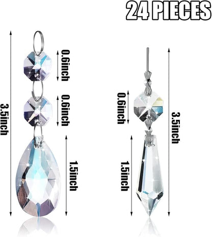 Potchen 48 Pcs Chandelier Crystal Replacement 38 mm Teardrop & Icicle Crystal Prisms Hanging Gems Parts for Lamps and Chandeliers Suncatcher Christmas Tree Windows Home Decor (Clear)