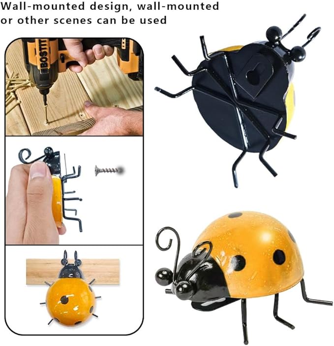 OBTANIM 4 Pack Colorful Cute Metal Ladybugs Garden Wall Art Decorative Yard Decorations Outdoor Lawn Wall Sculptures