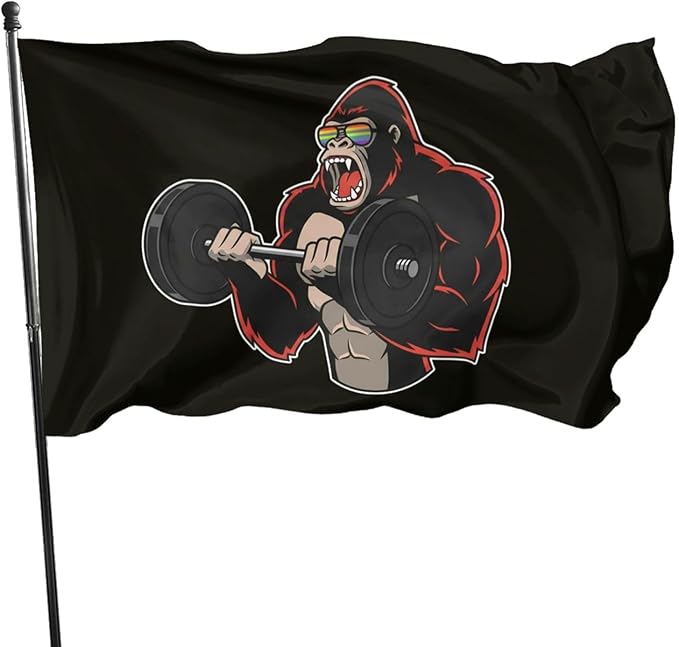 Gorilla Flag Outdoor Heavy Duty Gym Banner Double Sided 3x5 Ft Fitness Workout Flags with Brass Grommets for Room Decor, Bedroom, Garden, House Decoration