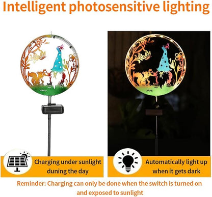 Solar Powered Squirrel elf Light, Garden Decoration forging Iron Art Beautiful Squirrel and elf Ground lamp, Wireless Dusk to Dawn LED Landscape Light Waterproof.