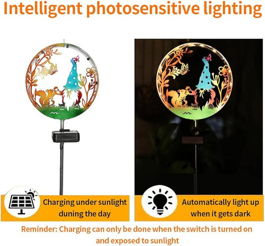 Solar Powered Squirrel elf Light, Garden Decoration forging Iron Art Beautiful Squirrel and elf Ground lamp, Wireless Dusk to Dawn LED Landscape Light Waterproof.