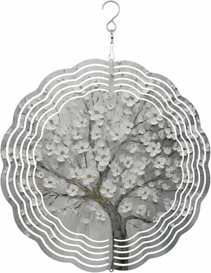 Stainless Steel Wind Spinner for Yard Garden Decoration, Oil Painting Flowers Pattern Round Wind Sculpture Spinner 3D Crafts Hanging Ornaments for Indoor Outdoor, 8 Inch