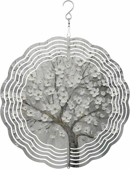 Stainless Steel Wind Spinner for Yard Garden Decoration, Oil Painting Flowers Pattern Round Wind Sculpture Spinner 3D Crafts Hanging Ornaments for Indoor Outdoor, 8 Inch