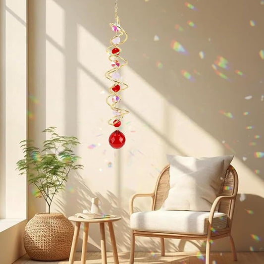 Crystal Suncatchers Decorative Sun Catchers Crystal Hanging Wind Spinners with Red Prism Ball Rainbow Maker Suncatchers for Windows Hanging Outdoor Indoor Home Garden Decoration Gifts for Girl
