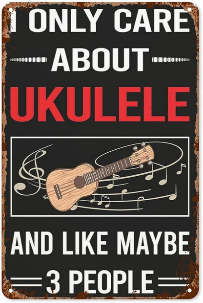patio wall decor Warning Ukuleles vintage signs metal Indoor Retro Tin Plaque with Funny Life Quotes for Home,Cafe,Office & Yard 8X12inch