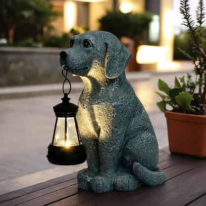 Solar Dog Garden Statues with Solar Lantern，Dog Figurines for Yard Patio Lawn Balcony Ornaments - Birthday Housewarming Garden Gifts for Mothers Day, Grandma