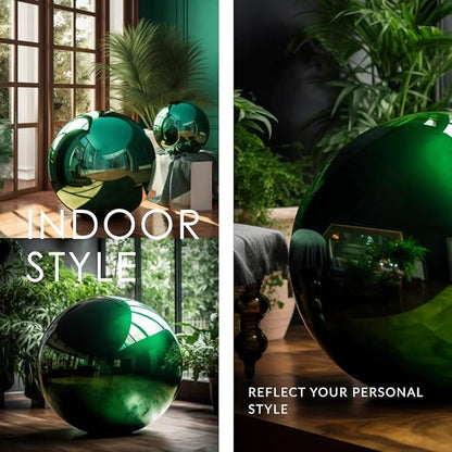 12 Inch Stainless Steel Gazing Globe,v2croft Hollow Ball Mirrored Surface Polished Shiny Sphere,Garden Stainless Steel Gazing Ball for Outdoor Lawn Pond Yard Ornament(Green)