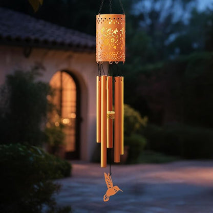 Solar Hummingbird Wind Chimes for Outside Garden Wind Chime with Metal Silhouette, Decor for Patio, Yard, Balcony, for Women Men Festivals/Birthday/Christmas
