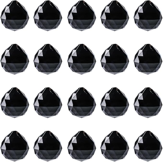 20pcs DIY Crystal Prism Suncatcher for Windows Hanging, 20mm Clear Glass Crystal Sun Catcher Beads Pendants Maker Balls for Indoor Outdoor Garden Feng Shui Home Decor Black