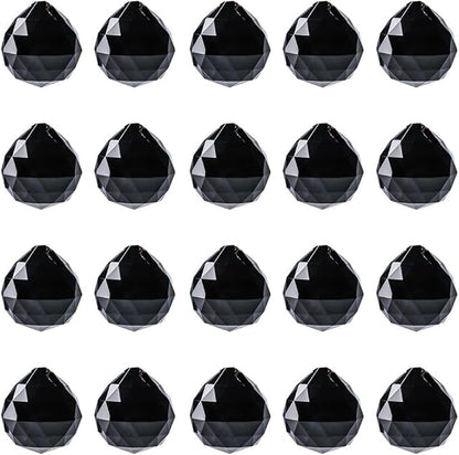 20pcs DIY Crystal Prism Suncatcher for Windows Hanging, 20mm Clear Glass Crystal Sun Catcher Beads Pendants Maker Balls for Indoor Outdoor Garden Feng Shui Home Decor Black