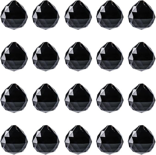 20pcs DIY Crystal Prism Suncatcher for Windows Hanging, 20mm Clear Glass Crystal Sun Catcher Beads Pendants Maker Balls for Indoor Outdoor Garden Feng Shui Home Decor Black