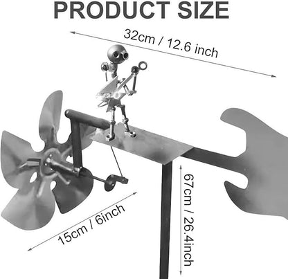 Handmade Metal Guitarist Windmill, Metal Art Musician Figurine Wind Mill, Percussionist and Musician Kinetic Spinners, for Garden, Yard, Lawn, Patio, Unique Art Gift for Music Lovers (Silver)