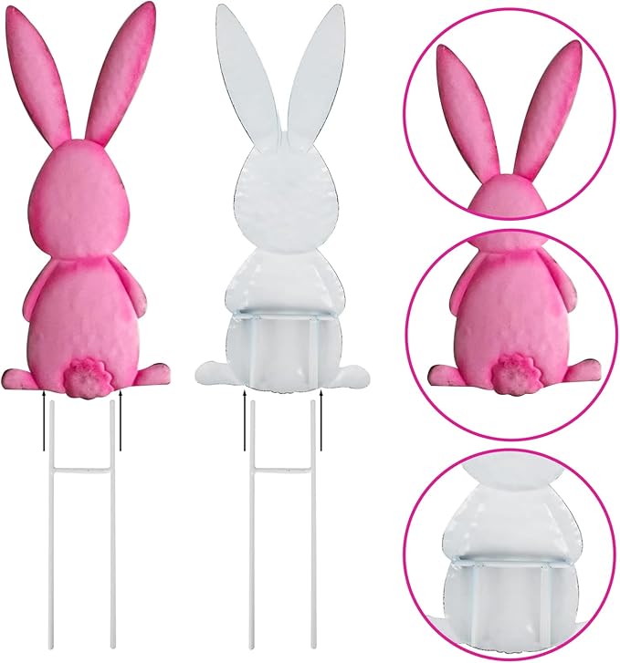 5 Pack Multicolored Easter Bunny Signs with Stakes, Metal Standing Rabbit Yard Signs for Garden Decor, Cute Bunny Tail Ornaments for Home Front Door Lawn Decorations