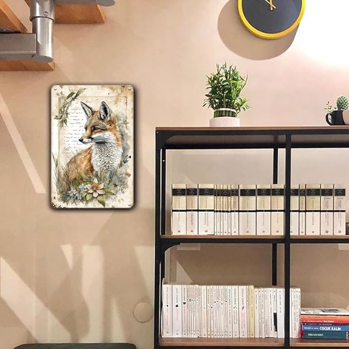 YOYI ART Patio Garden Signs for Outside - Fox Wall Art Decor Vintage Tin Signs, Metal Outdoor Wall Decor for Patio, Garden Fence, Backyard, Farm House and Fox Nursery, Gifts for Fox lover, 8 x 12 Inch