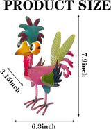 7.9" Garden Rooster Statues Sculpture, Metal Rooster Statues, Outdoor Animal Statue, Chicken Ornaments Yard Art for Backyard Patio Lawn Decorations (Pink)