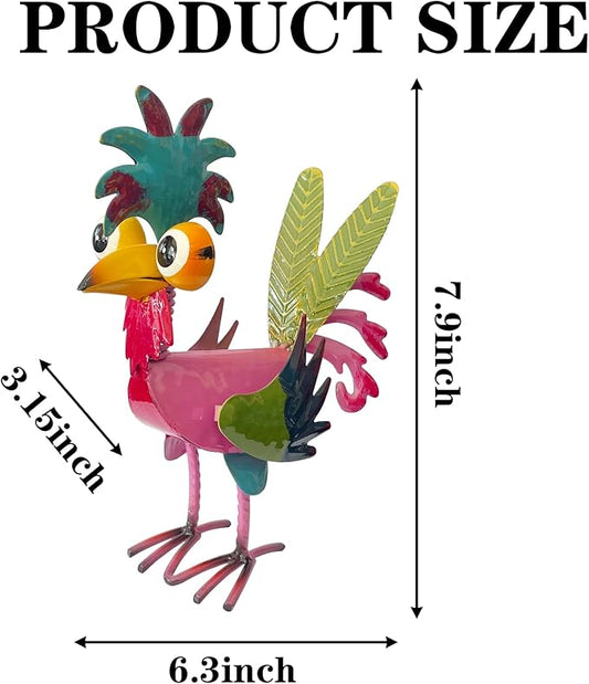 7.9" Garden Rooster Statues Sculpture, Metal Rooster Statues, Outdoor Animal Statue, Chicken Ornaments Yard Art for Backyard Patio Lawn Decorations (Pink)