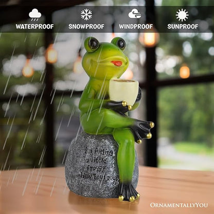 OrnamentallyYou Spring & Summer-Themed Garden Statues – Adorable Outdoor Decor for Lawn, Patio & Porch (Coffee Drinking Frog Garden Statue with Funny Quote)