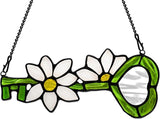 Key Decor Stained Glass Suncatcher White Flower Ornament,Artificial Floral Glass Suncatcher,Stained Glass Window Hanging Daisy Flower Gift for Women Mom Grandma