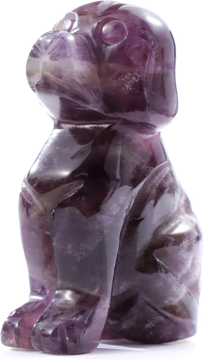 SMQ Amethyst Crystal Dog Statue Home Decor Polished 2" Carved Gemstone Puppy Sculpture Healing Statue Animal Carvings Figurines Gifts