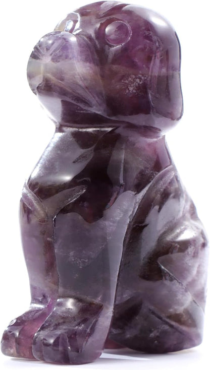 SMQ Amethyst Crystal Dog Statue Home Decor Polished 2" Carved Gemstone Puppy Sculpture Healing Statue Animal Carvings Figurines Gifts