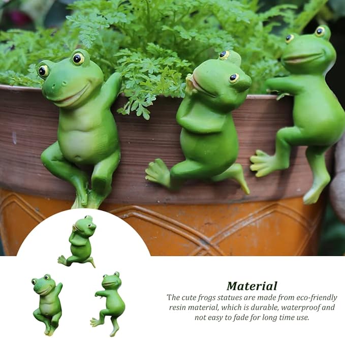 Garden Sculptures, Cute Frog Figurines Hanging Animal Statue Garden Ornaments Decor for Flower Pot Fence Yard 3 Pcs