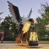 Outdoor Eagle Garden Statue with Solar Lantern, Hand Painted Iron Art Sculpture, Waterproof Yard Decor for Patio, Lawn, Courtyard and Holiday, Ideal Gift for Garden Decoration Lovers