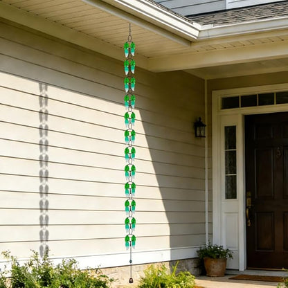 dreamysoul Rain Chains for Outside, 7.87FT Adjustable Green Glass Leaf Rain Chain, Rain Catcher Chains for Gutters Downspout, Eaves, Drainage