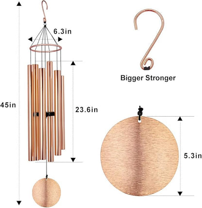 Premium 45-Inch Deep Tone Wind Chimes with 6 Metal Tubes - Elegant Memorial Chime for Mom, for Housewarming and Christmas Rose Gold