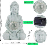 Buddha Garden Statue with Solar Light, Solar Meditating Garden Buddha with Cracked Glass Ball Sculpture-Indoor/Outdoor Decor for Balcony,Patio,Porch Yard Art Ornament,Gift
