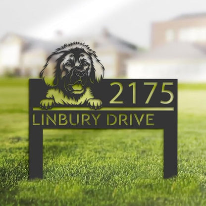 Custom Leonberger Dog Metal Address Sign House Number Leonberger Plaque Outdoor Decor Stake Leonberger Dog Sculptures Sign for Park Yard Lawn Courtyard Patio Ranch Farmer Gardening.