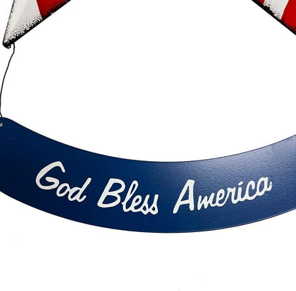 Rustic Metal 3D Barn Americana Stars Patriotic Wall Decoration American Flag Wall Star July 4th Country Americana USA Star with God Bless America Sign