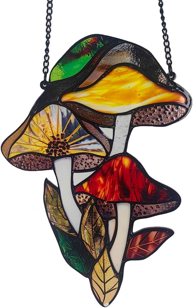 Mushrooms Window Hanging,Stained Acrylic Mushroom Sun Catcher for Home Office Wall Window Decor